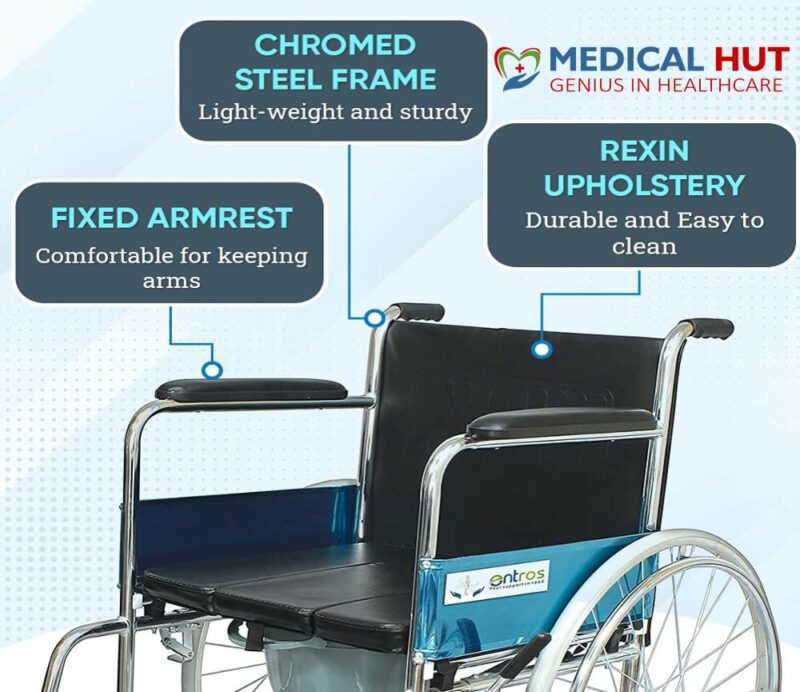 ENTROS Foldable Commode Wheelchair features