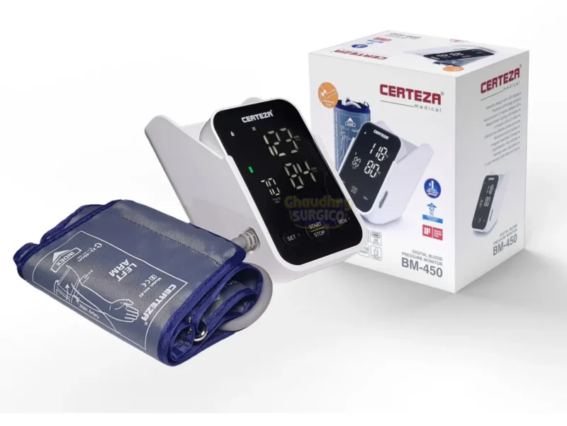 An electronic blood pressure monitor that includes a charging port, facilitating continuous use and efficient monitoring.