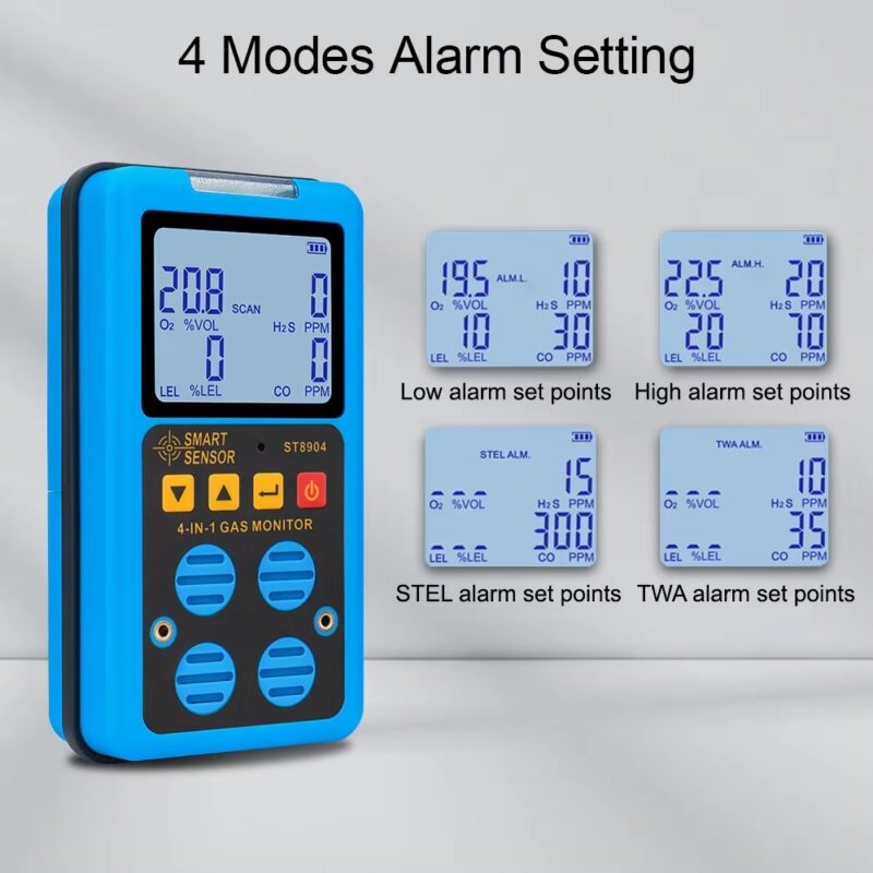 Digital 4-in-1 Gas Detector – O₂, H₂S, CO & LEL Combustible Gas Monitor | Portable Industrial Gas Analyzer - Image 2